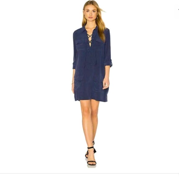 Equipment Dresses & Skirts - EUC EQUIPMENT  Knox Long Sleeve Button Up Dress  Navy Blue w Pockets 100% silk
